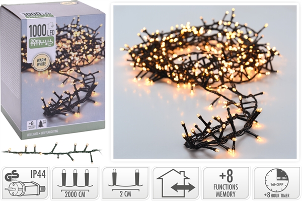 LED Micro Cluster lyskjede 20 m 1000 LED, Varm hvit