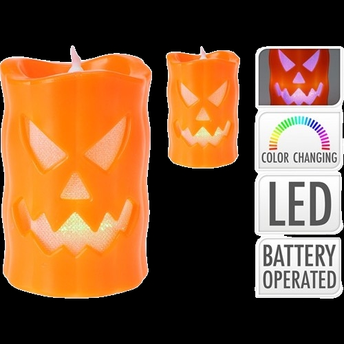 Halloween LED gresskarblokklys med fargeskifte 9 cm, oransje