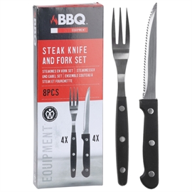 BBQ Steak Knife & Fork sett 8 deler, Svart