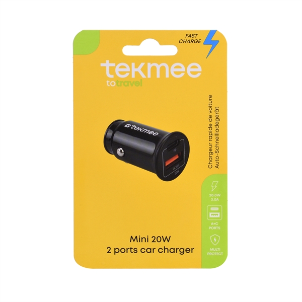 Tekmee 12V USB-lader med 2 uttak for USB A og C, 3A  