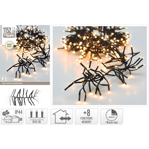 LED Cluster String Lights 8,5 m 1152 LED, Varmhvit 