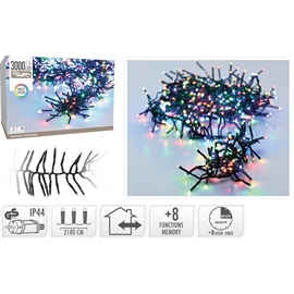 LED Cluster String Lights 21,8 m 3000 LED, Flerfarget 