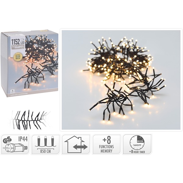 LED Cluster String Lights 8,5 m 1152 LED, Ekstra Varm Hvit  