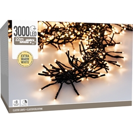 LED Cluster String Lights 21,8 m 3000 LED, Ekstra Varm Hvit 